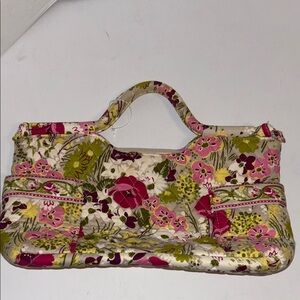 VERA BRADLEY GREEN GRAY PINK WHITE COLORFUL QUILTED BAG SLIP POCKETS ON SIDE